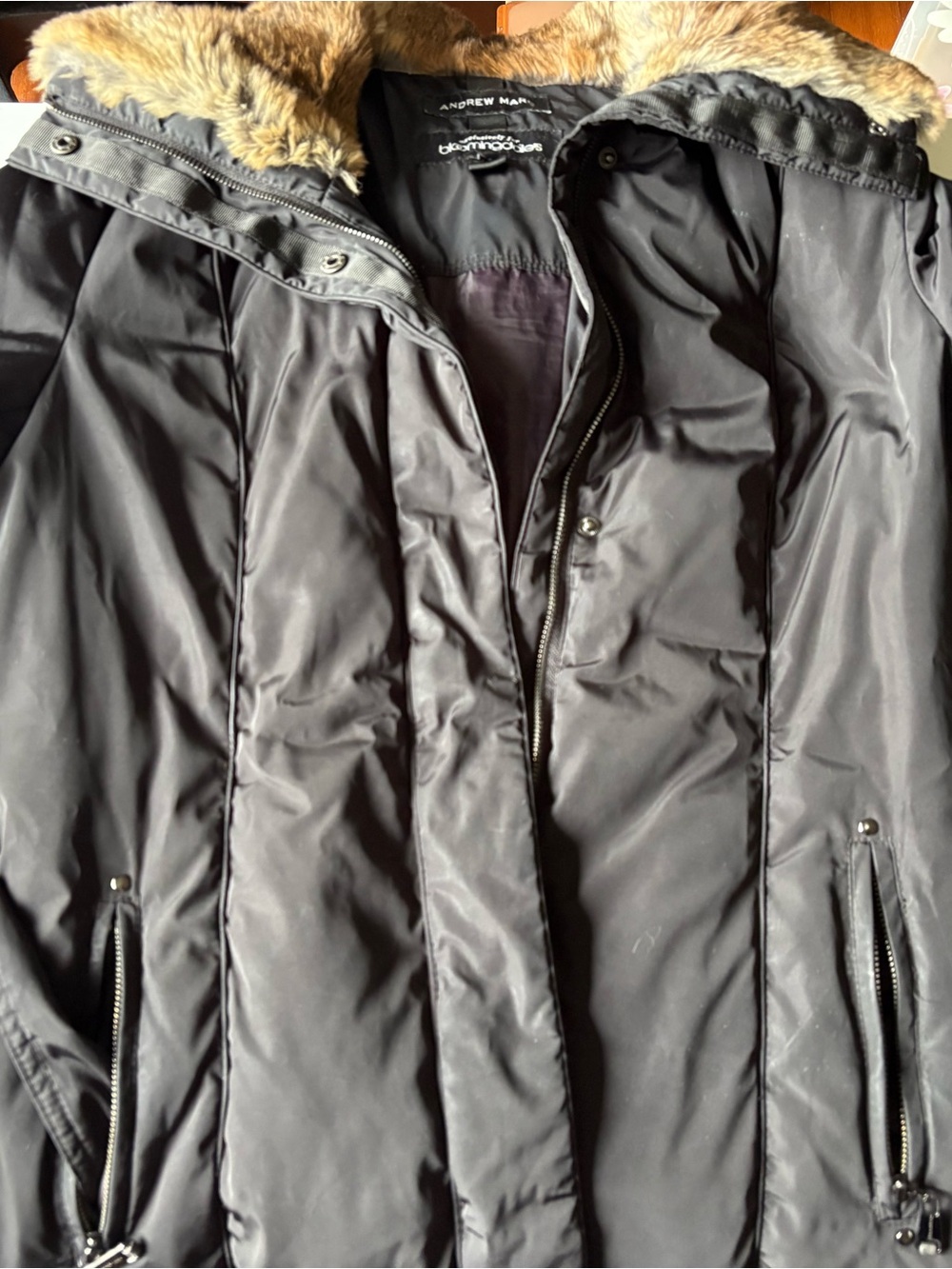 Andrew Marc Men’s Black Fur-Trim Puffer Coat